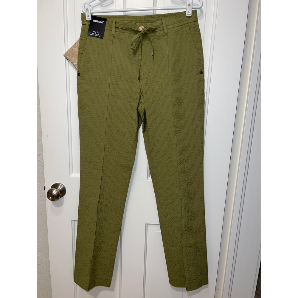 NWT Murano Alex Slim Fit Seersucker Pants Mens 30x32 Olive Green with Bandana